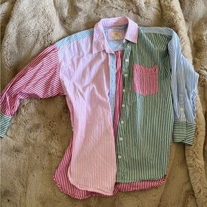 Maeve by Anthropologie Striped Shirt in Pink, Blue, and Green